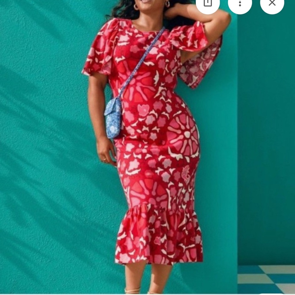 RHODE and Target collab linen Red and White Floral Midi Dress